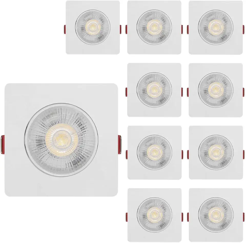 Kit 10 Spot Led Smd 7w Dicróica Direcionável Quadrado (Branco Quente)