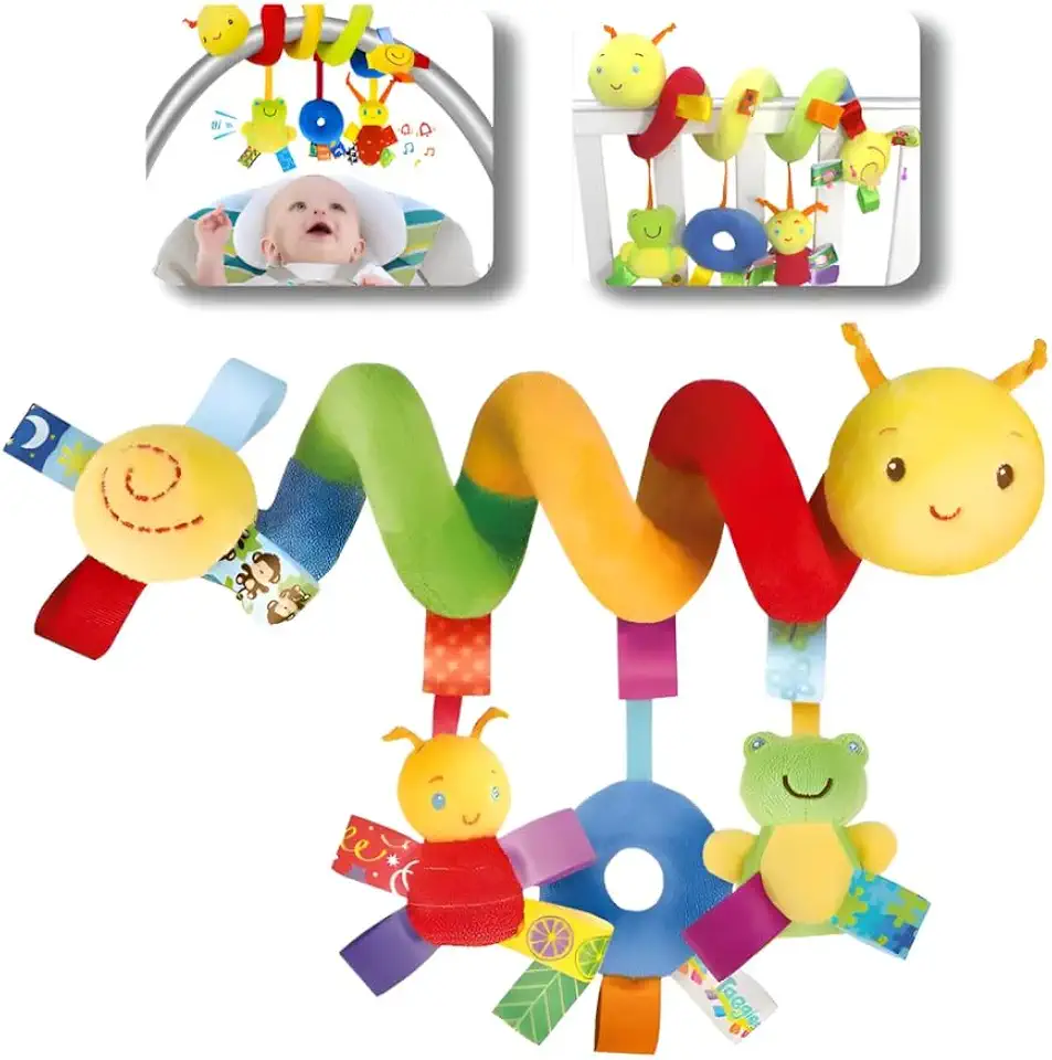 Móbile de Berço Centopeia em Pelúcia com sons estimulantes, Espiral Colorida para Carrinho, Bebê Conforto e Cercadinho