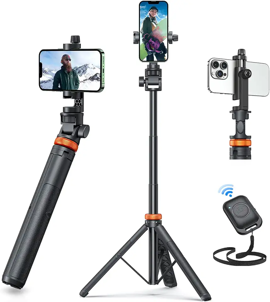 EUCOS tripé 62" para Celular, Suporte para iPhone e Bastão de Selfie com Controle Remoto, Extensível Suporte para Celular de Viagem, o Tripé Mais Robusto para Celular Compatível com iPhone/Android