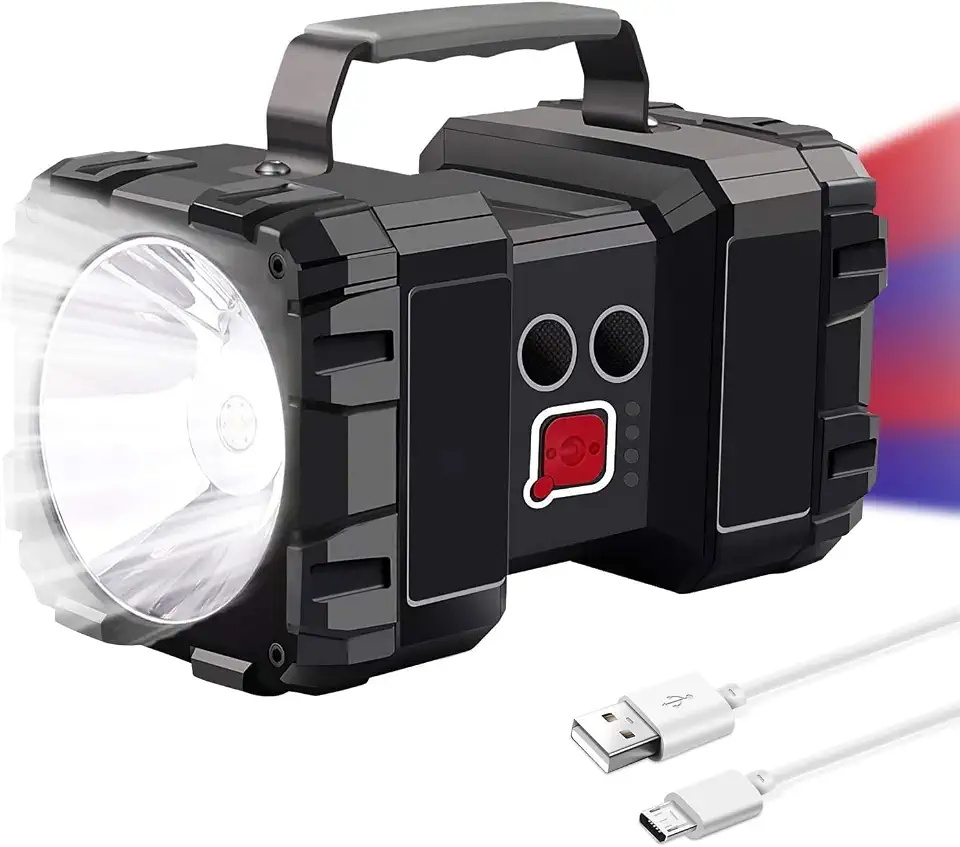 VEDO Lanterna recarregável, lanterna com foco de LED 5000 MA Capacidade 4000LM 3h Tempo de carregamento rápido 3+4 modos de luz Lanterna para acampamento à prova d'água saída USB como banco de energia