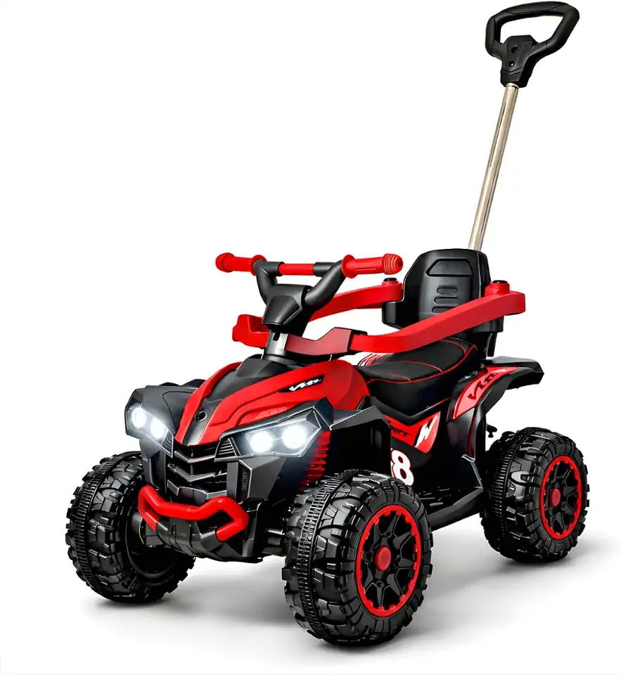 Quadriciclo Infantil Kidino com Haste Direcional Luz e Som Carrinho de Passeio Infantil Menino e Menina (Vermelho)