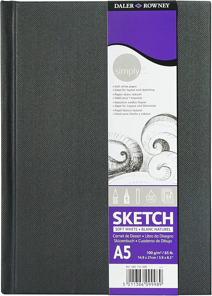 DALER ROWNEY Simply Sketchbook, Papel para Desenho em Caderneta, com Lombada, Tamanho A5