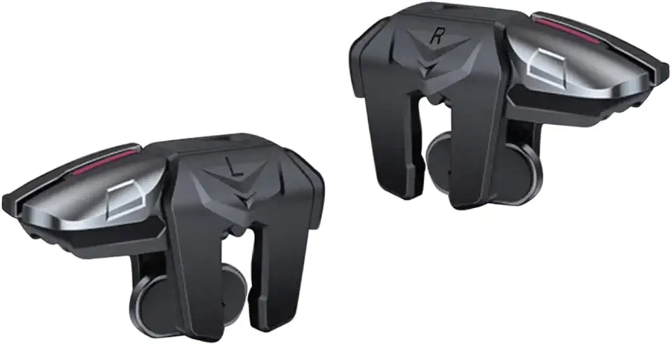 Sarafox Gatilhos de celular F6 com 4 botões L1R1 L2 R2 + dedais para jogos de tiro como PUBG, Free Fire, Fortnite e mais