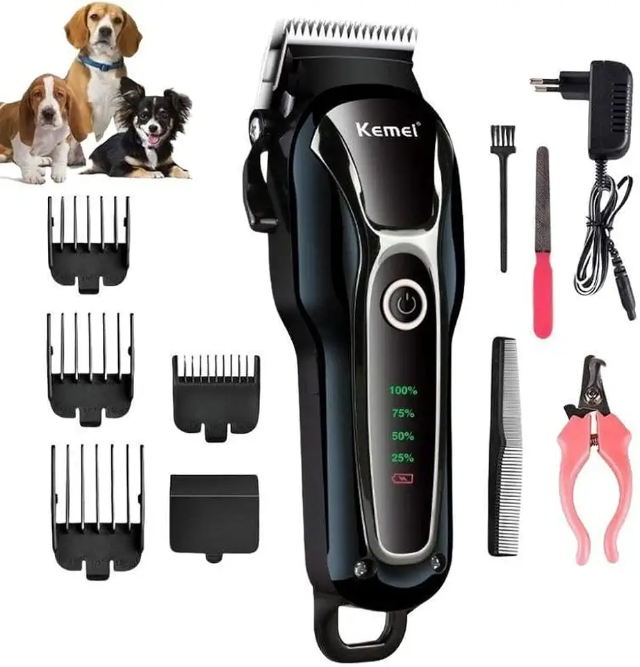 Maquina De Tosa Profissional Pet Cães Gato Sem Fio Kemei 1991 Com Alicate e Lixa