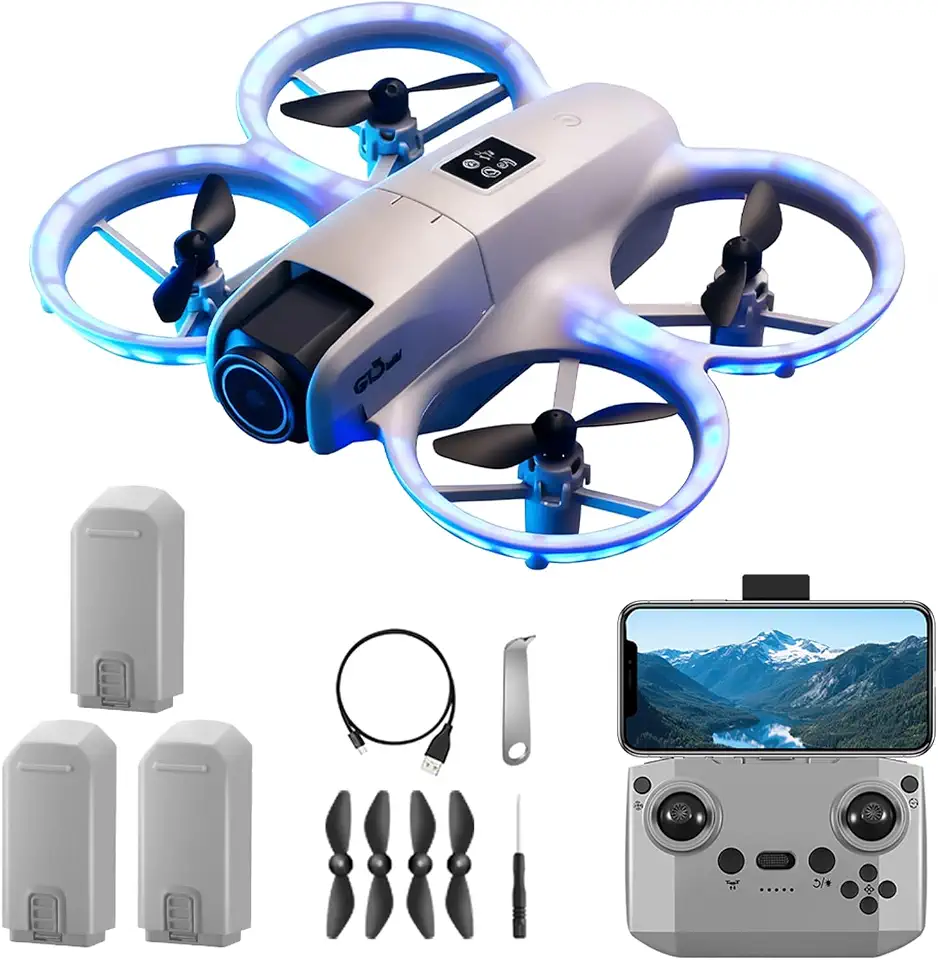 Mini Drone com Câmera, Drone Portátil com 3 Baterias, Desvio Inteligente de Obstáculos, Rastreamento de Alvos, Estabilização por Fluxo Óptico, Giros de 360°, para Adolescentes e Adultos