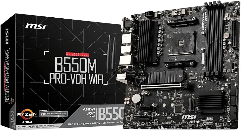 Placa-Mãe MSI B550M PRO-VDH WIFI AM4 mATX – Suporte Ryzen, DDR4, Wi-Fi Integrado, M.2 NVMe, HDMI/DP/VGA, USB 3.2, Ideal para PC Gamer e Profissional