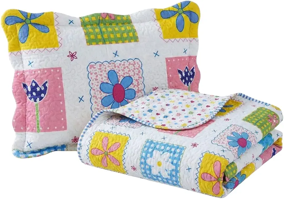 Kit Colcha Cobre Leito Infantil Solteiro Estampado 220x180cm Dupla Face 2 Peças Matelado 100% Poliéster Macio e Divertido Jardim Encantado Cozzilar