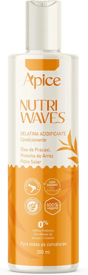 Ápice Nutri Waves Gelatina Acidificante e Condicionante | Ativação e Fixação da Curvatura com Hidratação, Brilho e Controle de Frizz | 300ml