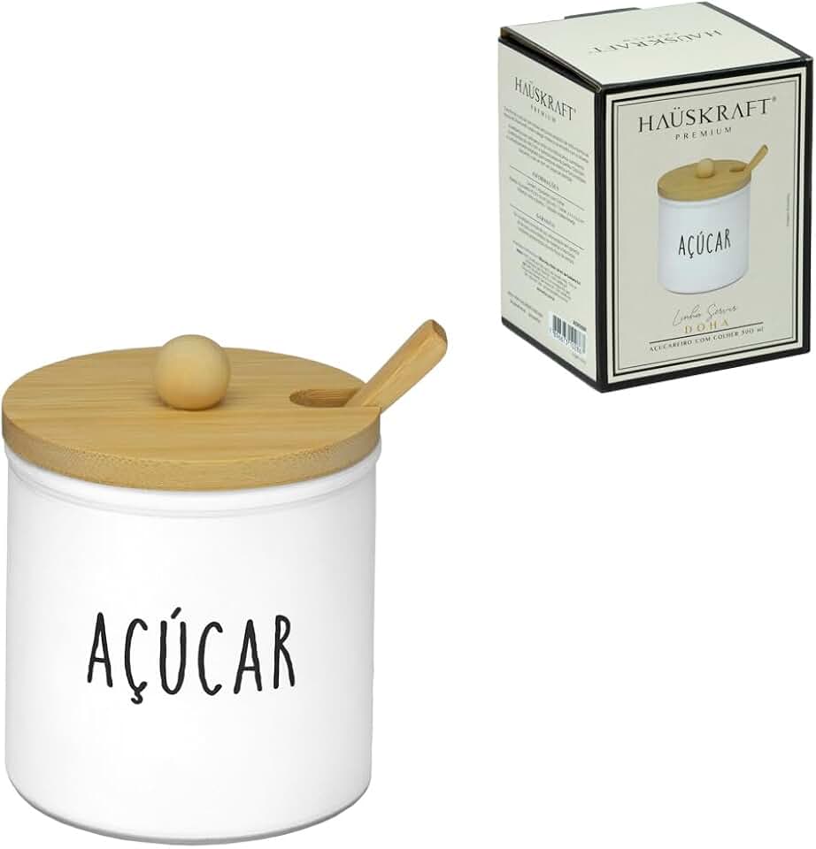 Haüskraft- Açucareiro de vidro com colher e tampa de bambu Doha 300 ml