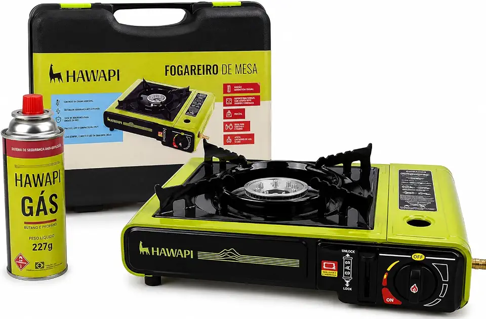 Hawapi Fogareiro Portátil 2 em 1, Butano e GLP, com Maleta Rígida, para Camping, Pesca e Emergências