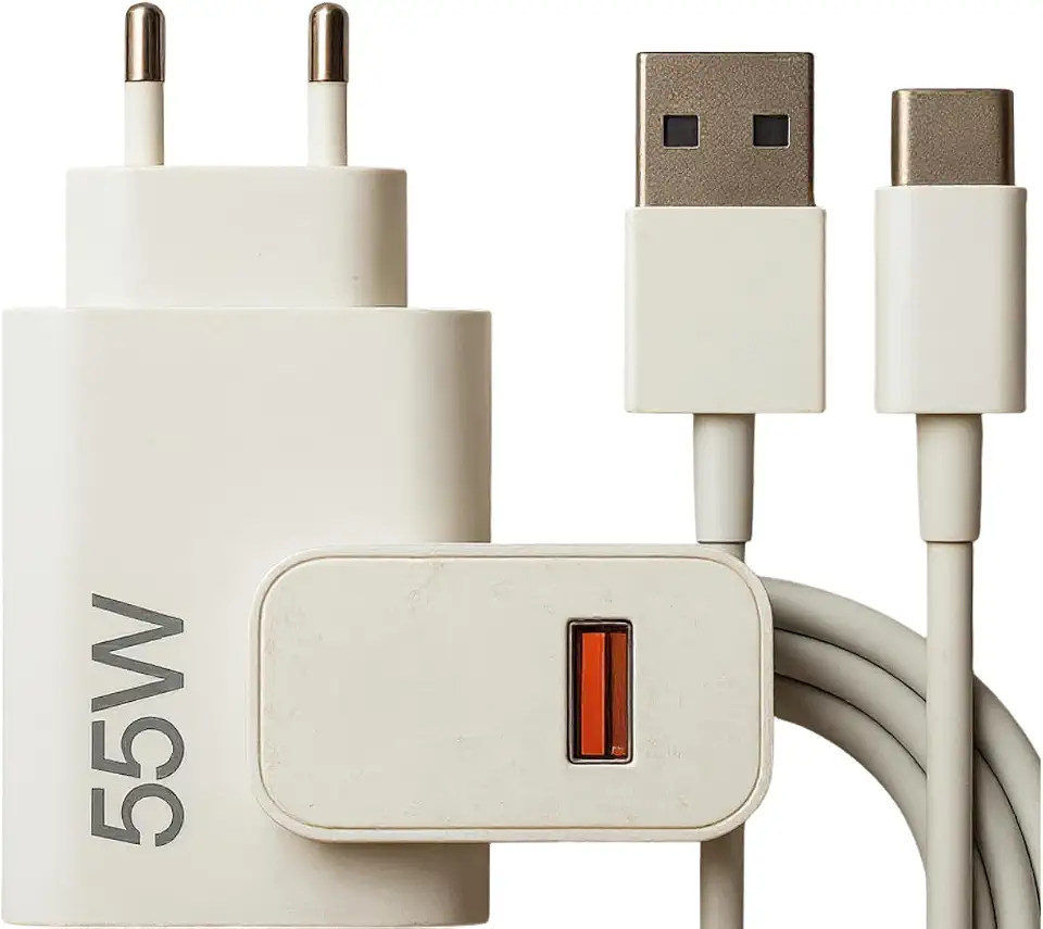 Carregador Turbo 55w USB-C com Cabo Tipo C 1 Metro, Fonte Bivolt 110v/220v, Carregamento Rápido Fast Charge, Compatível com Celular Android, iPhone, Tablet e Notebook