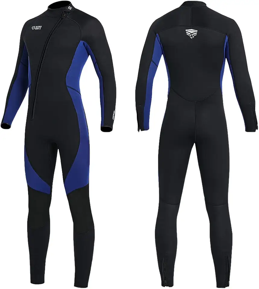 Roupa de mergulho de neoprene de corpo inteiro de 3 mm em água fria, manga comprida, zíper frontal, roupa de mergulho térmica, para surfe, snorkel, caiaque, natação, canoagem
