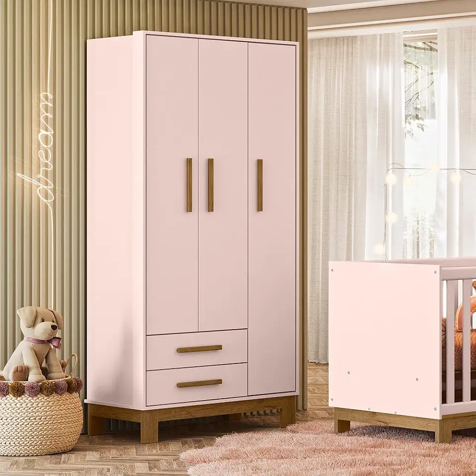 Guarda Roupa Roupeiro Infantil Qencanto Slim 4340 Qmovi Rosa Acetinado
