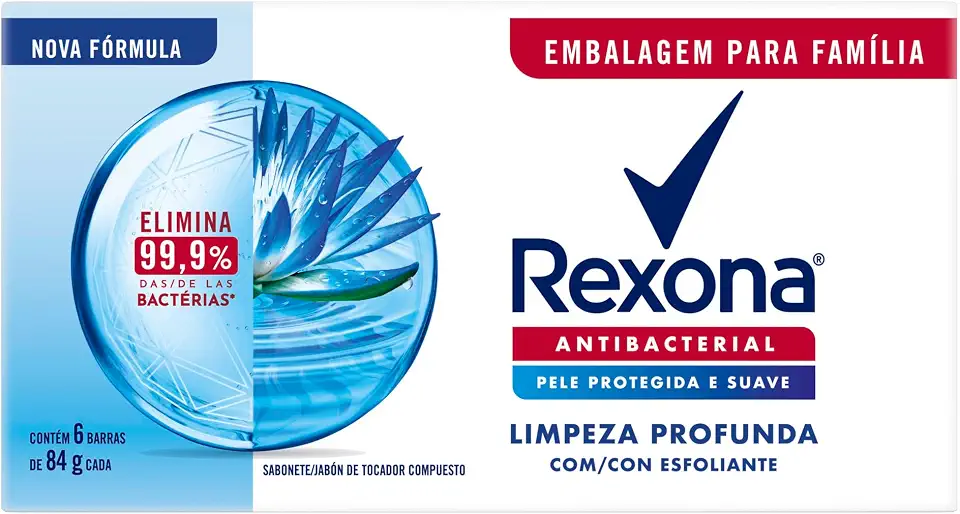 Rexona Pack Sabonete Em Barra Antibacterial Limpeza Profunda Envoltório 6 Unidades De 84G Cada Leve Mais Pague Menos
