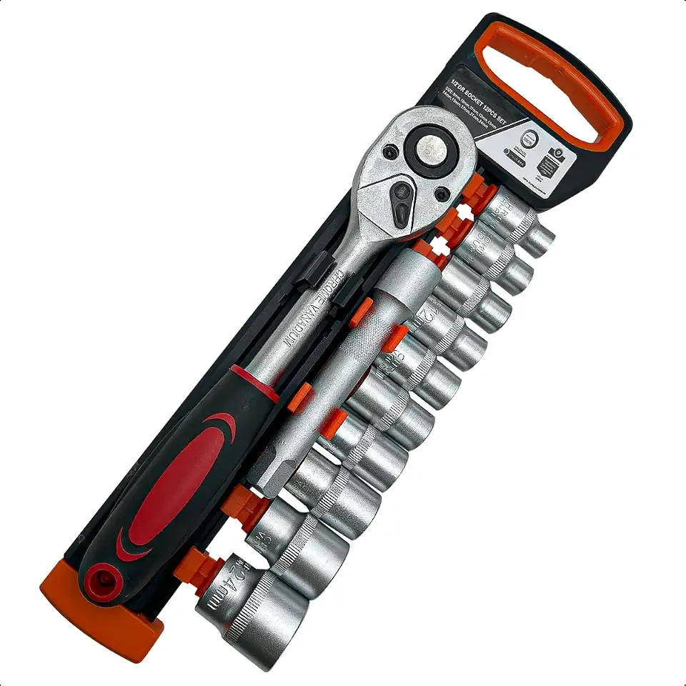 Jogo de Soquetes 12 Peças 1/2" com Catraca 72 Dentes Extensor 125mm Aço Cromo Vanádio Profissional para Oficina Mecânica Manutenção Automotiva Industrial