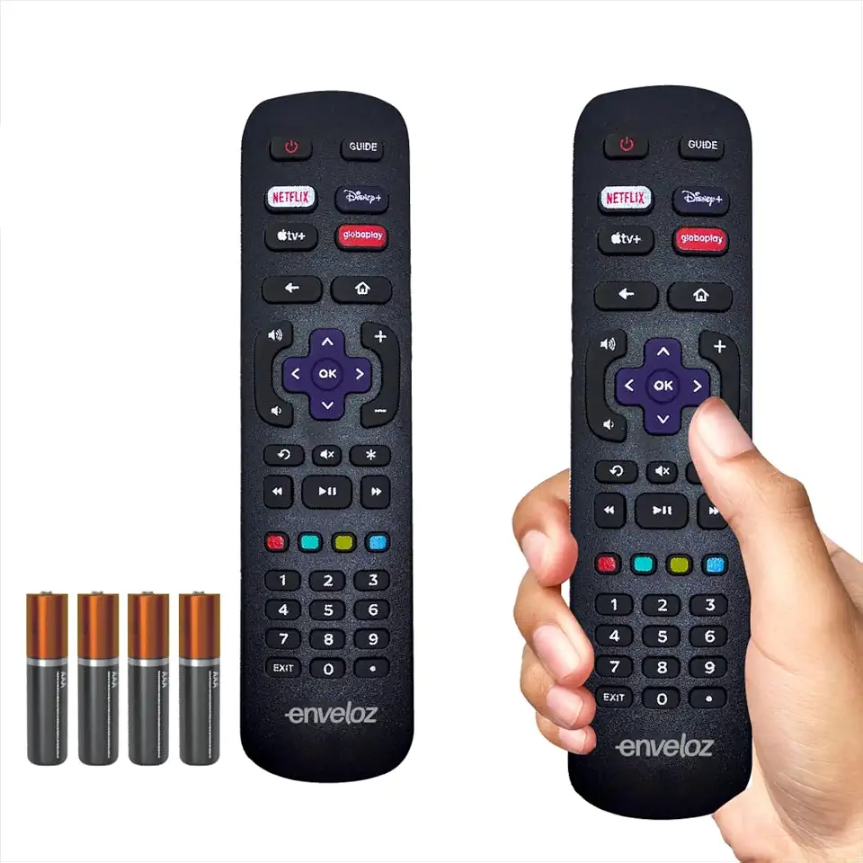 Kit 2 Controles Remoto Compatível Tv Roku Philco AOC Semp TCL Smart 4K LED LCD PTV32G70RCH LE22H138 Teclas Netflix Apple TV Globoplay Britânia Com Pilhas Revenda Enveloz