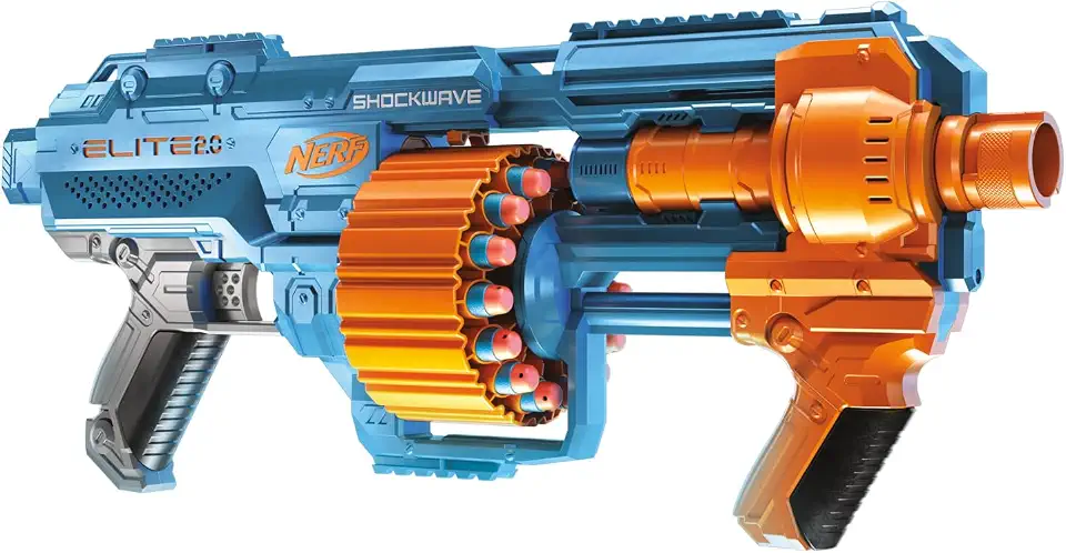 Nerf Elite 2.0 Shockwave RD-15, Lançador, 30 Dardos Nerf, Tambor Giratório