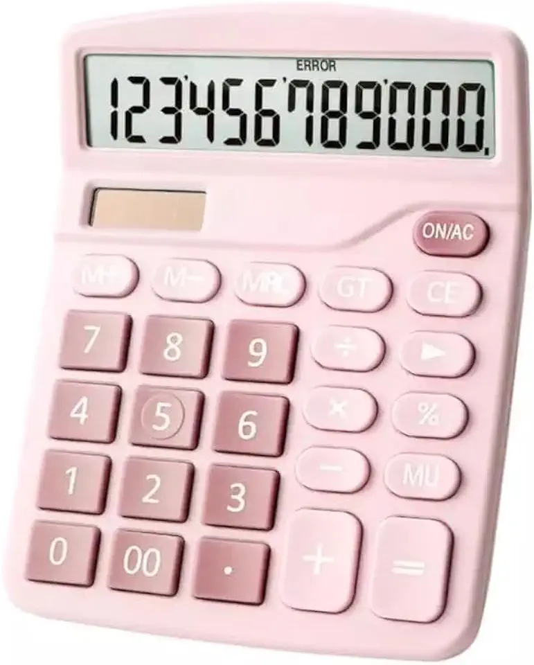 Calculadora de Mesa Rosa Visor Grande 12 Dígitos Solar E Pilha