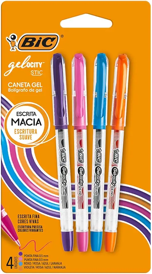 BIC, Caneta em Gel, Gelocity, Ponta Fina, 4 Cores