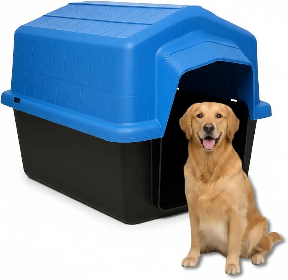 Casinha Pet 2 em 1 N6 Gigante Caminha| Uso Externo Sol Chuva | Cães Grandes Acima 25kg Labrador Golden Pastor Alemão 83x76cm | Plástico Rígido Atóxico Resistente Limpeza Fácil TáNaTela (Azul)