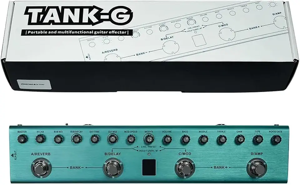 Pedal de Guitarra Multiefeitos, Efetor Digital para Guitarra Elétrica com 36 Predefinições Editáveis, Coral, Atraso, Reverberação, MOD, carregamento de IR, gravação, afinador (TANG-G)