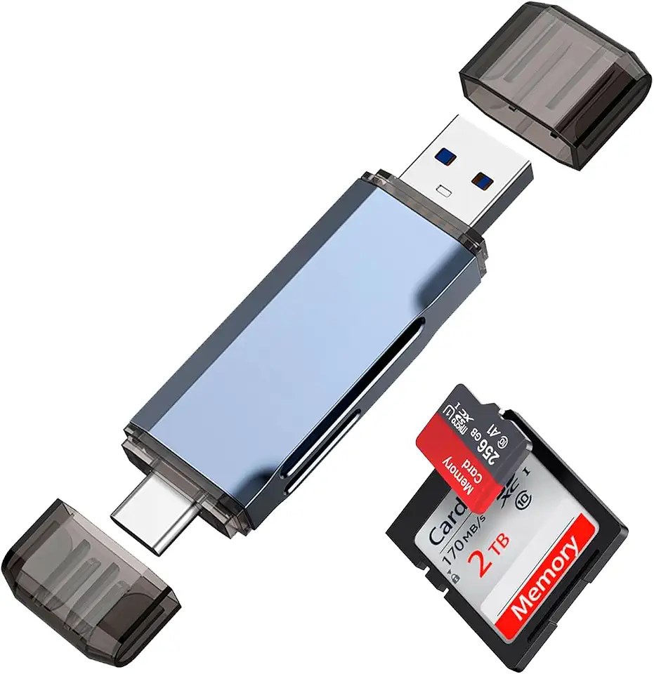 Leitor de Cartão SD USB 2.0 e USB-C, Adaptador Compatível com iPhone 15 16/Pro/Pro Max, MacBook, OTG, SDHC SDXC MicroSD UHS-I
