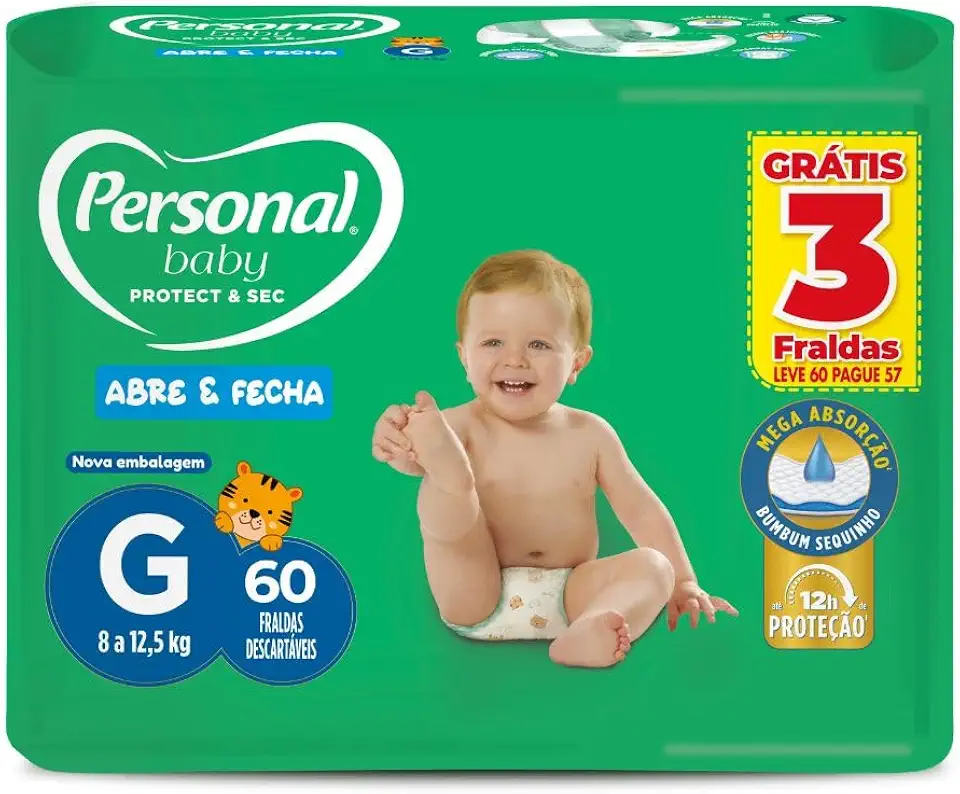 Personal Fralda Baby Protect&Sec G, Leve 60 Pague 57 Unidades