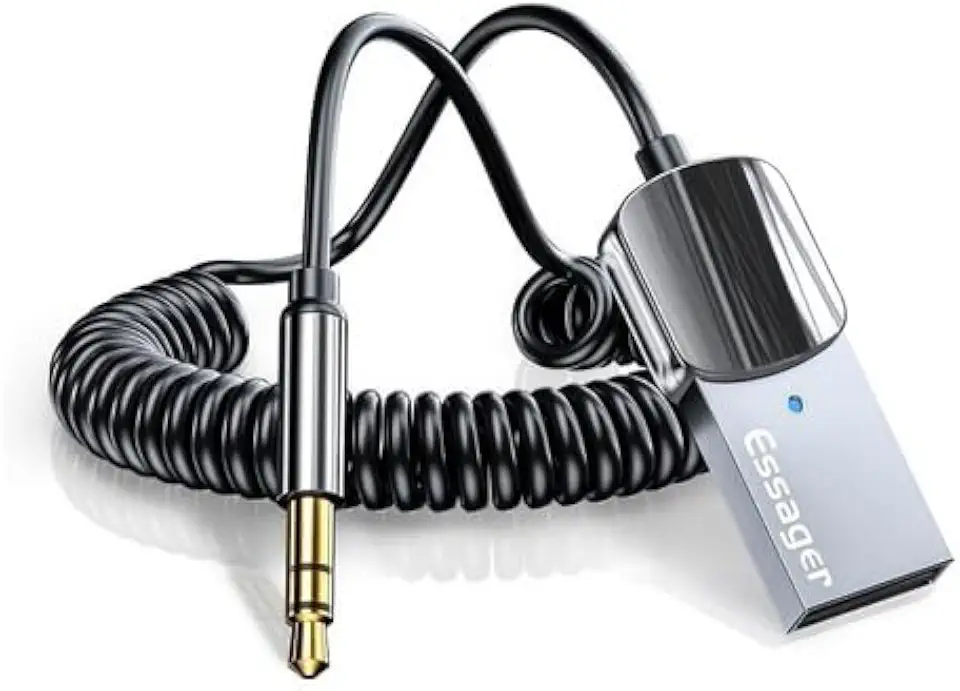 Adaptador Bluetooth 5.0 USB P2 para Carro – Receptor de Áudio Aux com Microfone, Música Sem Perdas e Chamadas com Cancelamento de Ruído – Som Veicular Universal