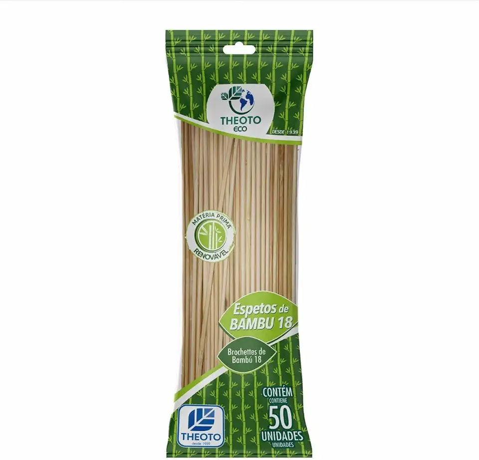 Espeto Madeira, Theoto, 18 cm x 3 cm, Bambu, Pacote com 50 Unidades