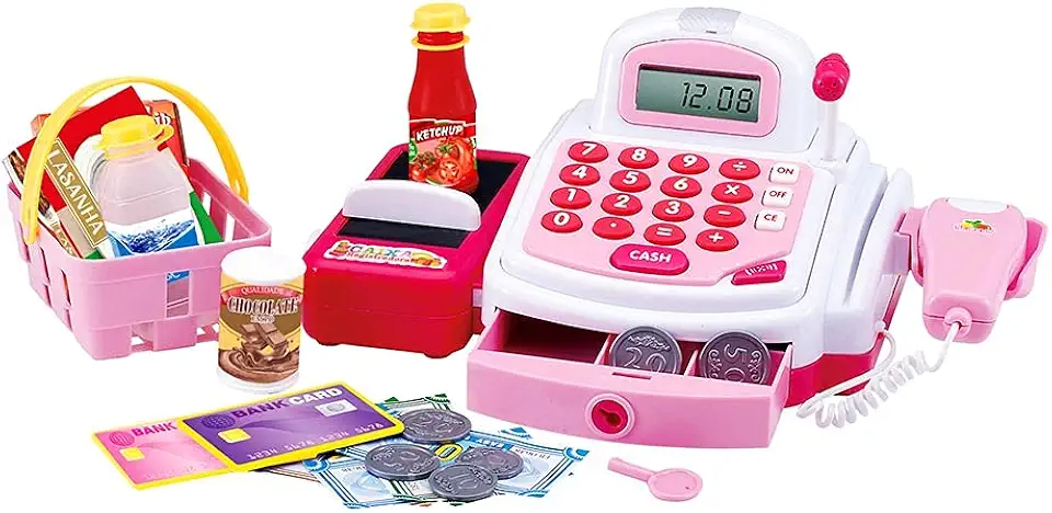 dm toys Caixa Registradora Infantil C/Luz Som e Acessórios, Multicor, Tamanho único