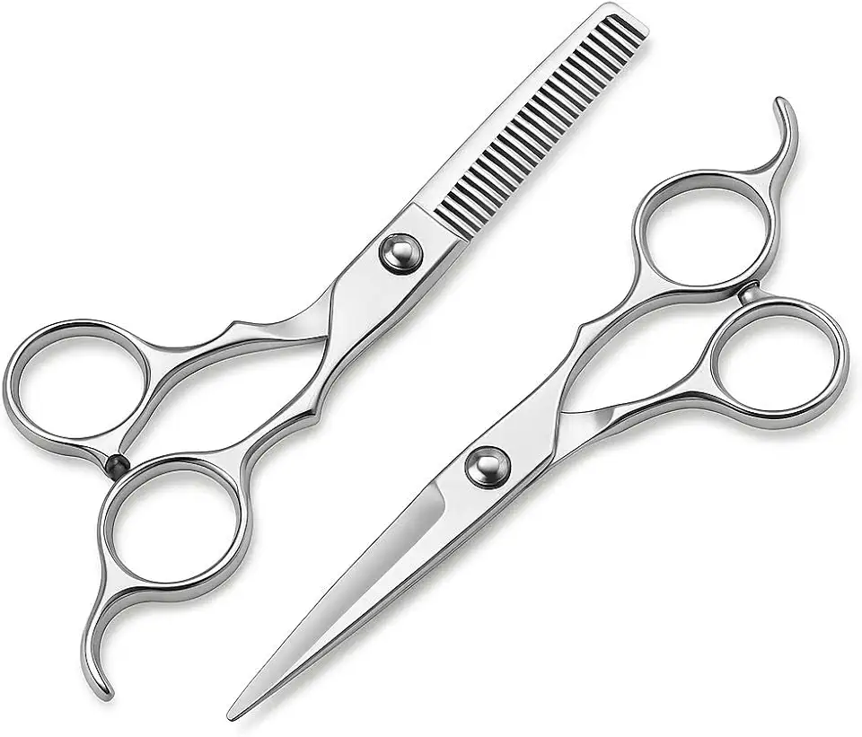 Kit Tesoura Profissional de Cabeleireiro 2 Peças, Aço Inoxidável, Tesoura de Corte 6,0 Polegadas e Tesoura Desfiadeira 5,5 Polegadas, Precisão para Salão e Barbeiro
