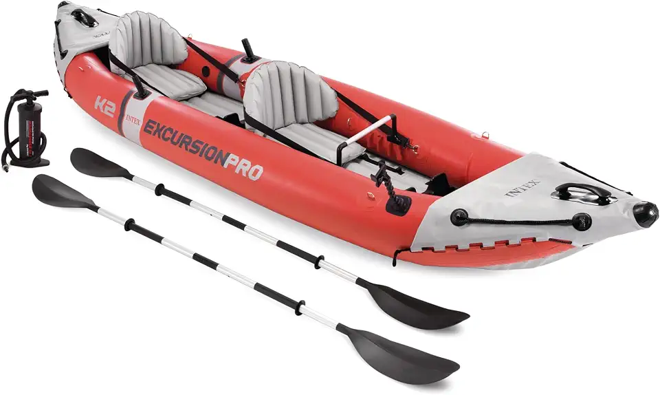INTEX Excursion Pro Série de caiaques infláveis: Inclui pás de caiaque de luxo de 218 cm e bomba de alto rendimento – PVC SuperTough – Assento de balde ajustável – Suportes de vara de pesca – Pegas