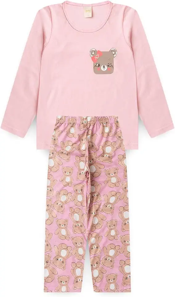 Pijama Longo Infantil Menina Blusa e Calça Ursinha Carinhosa