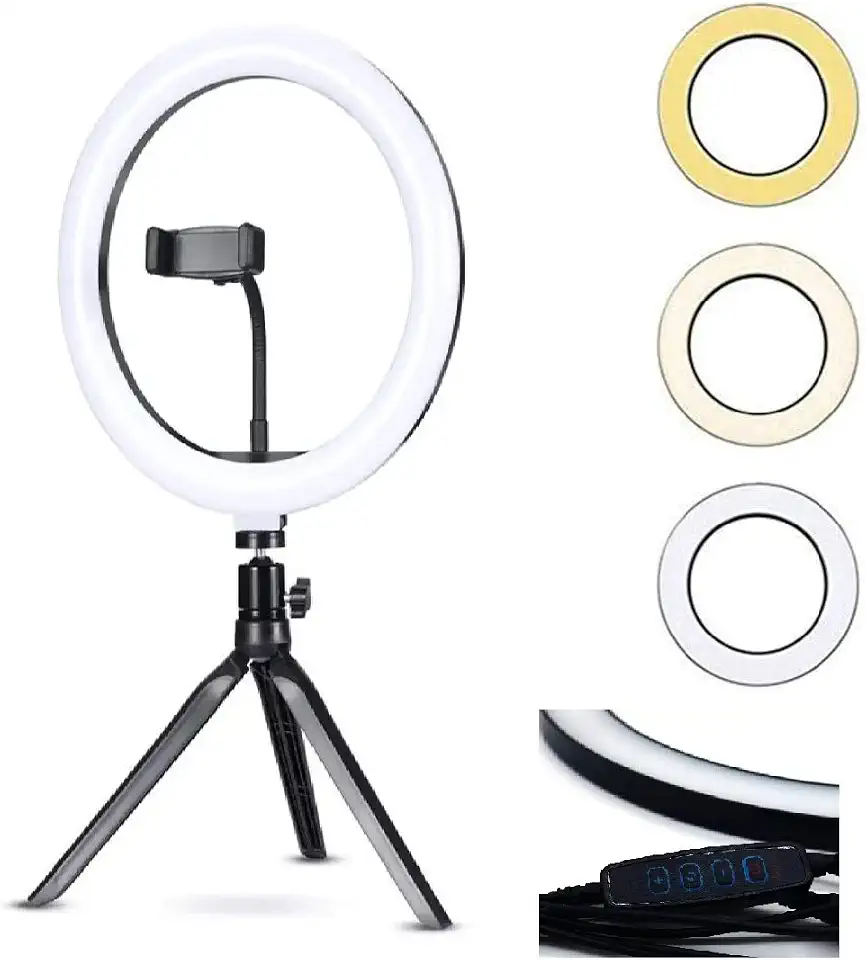 Anel Iluminador LED Flexivel Ring Light Tripe 20cm com Suporte Celular Universal Selfie Youtuber Gravação Fotos Makes