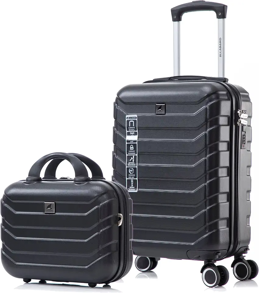 Kit Mala de Bordo Mão 8KG e Frasqueira ABS para Viagem com Rodinha Removível 360° e Ziper Duplo Antifurto Cadeado com Senha P015 (Preto)