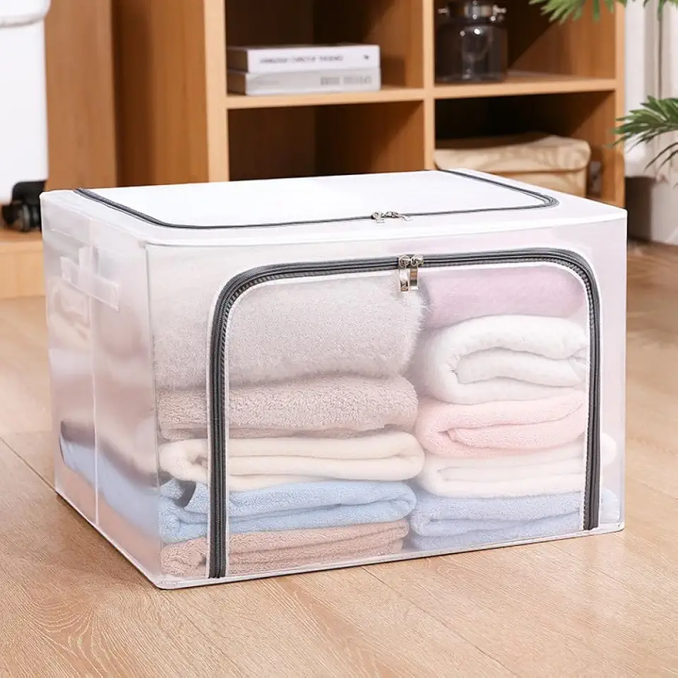 Caixa Organizadora Guarda Roupa Armário Edredom Coberta Toalha Lençol feita em NYLON Impermeavel com Ziper (60x45x40Cm)