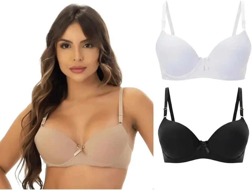 Kit 2 Sutiãs com Bojo e Aro Sustentação Confortável Alças Fixas e Reguláveis Não Marca na Roupa Uso Diario Ybá