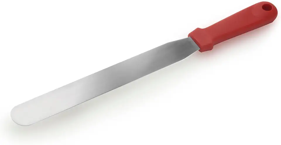 Mimo Style Espátula Reta de Confeitar, Ideal Para Uniformizar Recheios e Alisar Coberturas, Suporta Altas e Baixas Temperaturas, Material de Aço Inox Com Cabo em Polipropileno na Cor Vermelho