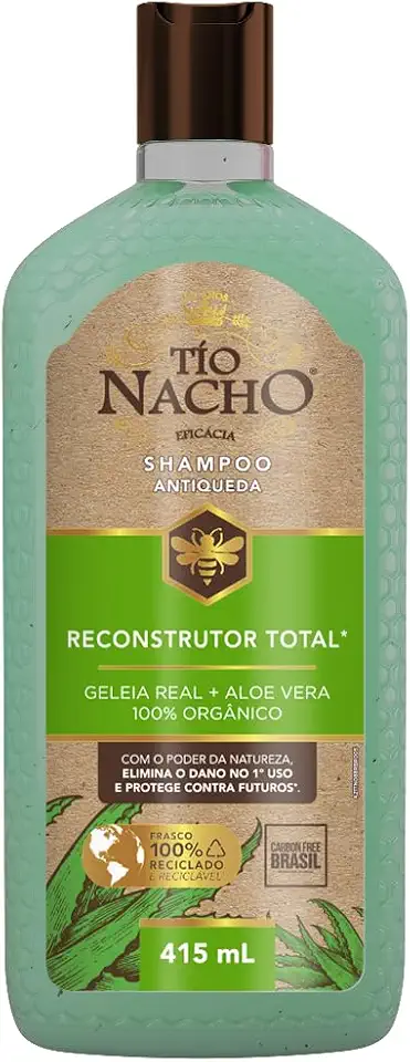 Tío Nacho Shampoo Reconstrutor Antiqueda Natural com Aloe Vera e Geleia Real – Reparação Profunda, Fortalecimento e Hidratação para Cabelos Danificados 415ml