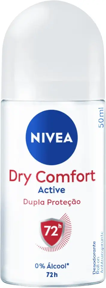 NIVEA Desodorante Antitranspirante Roll On Dry Comfort 50ml - Proteção prolongada de 72h, dupla proteção com ativos antitranspirantes, sensação de axilas secas e frescas