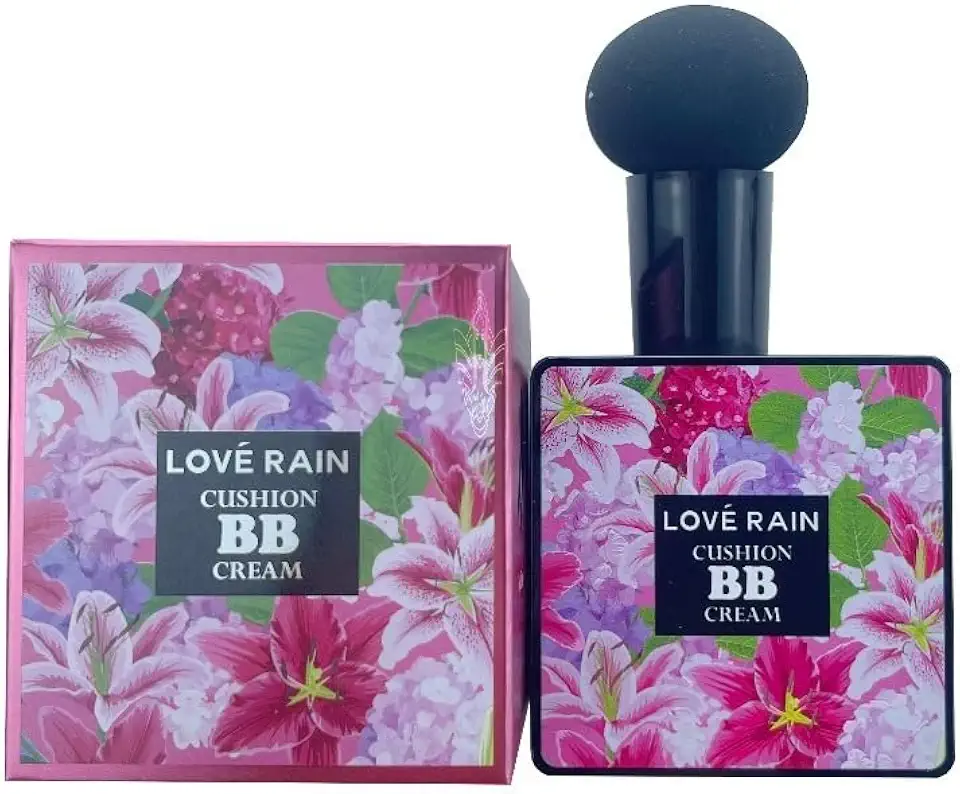 Love Rain Cushion BB Cream, Base Facial com Aplicador, Design Floral (Cor natural, 02)