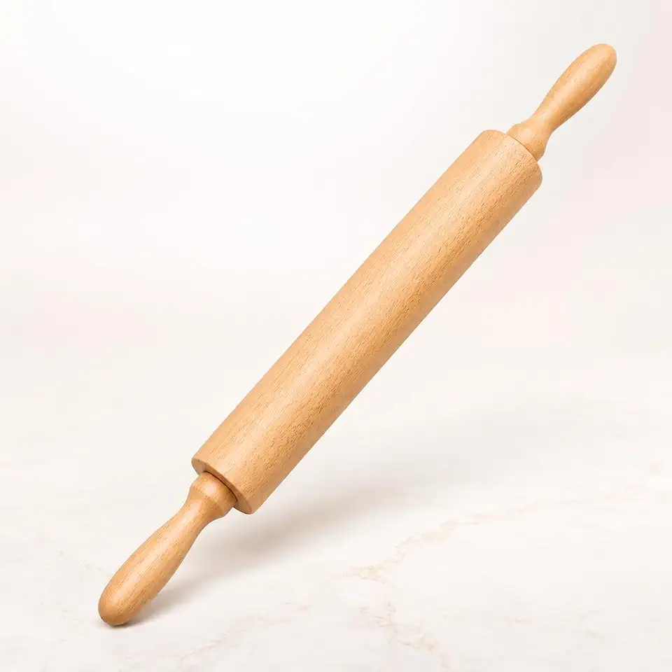 Rolo de Massa em Madeira Natural Premium com Cabos Ergonômicos – Utensílio Resistente para Abrir Massas, Pizza, Pães, Tortas, Biscoitos e Confeitaria
