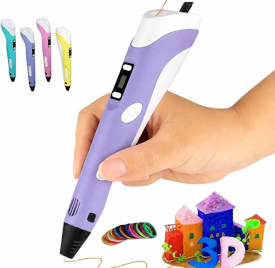 Caneta 3D Profissional Infantil com Display LED Digital bivolt com Kit de Filamentos Coloridos Brinquedo Educativo Criativo e Prático Presente para Crianças e Adultos Artistas (Roxo)