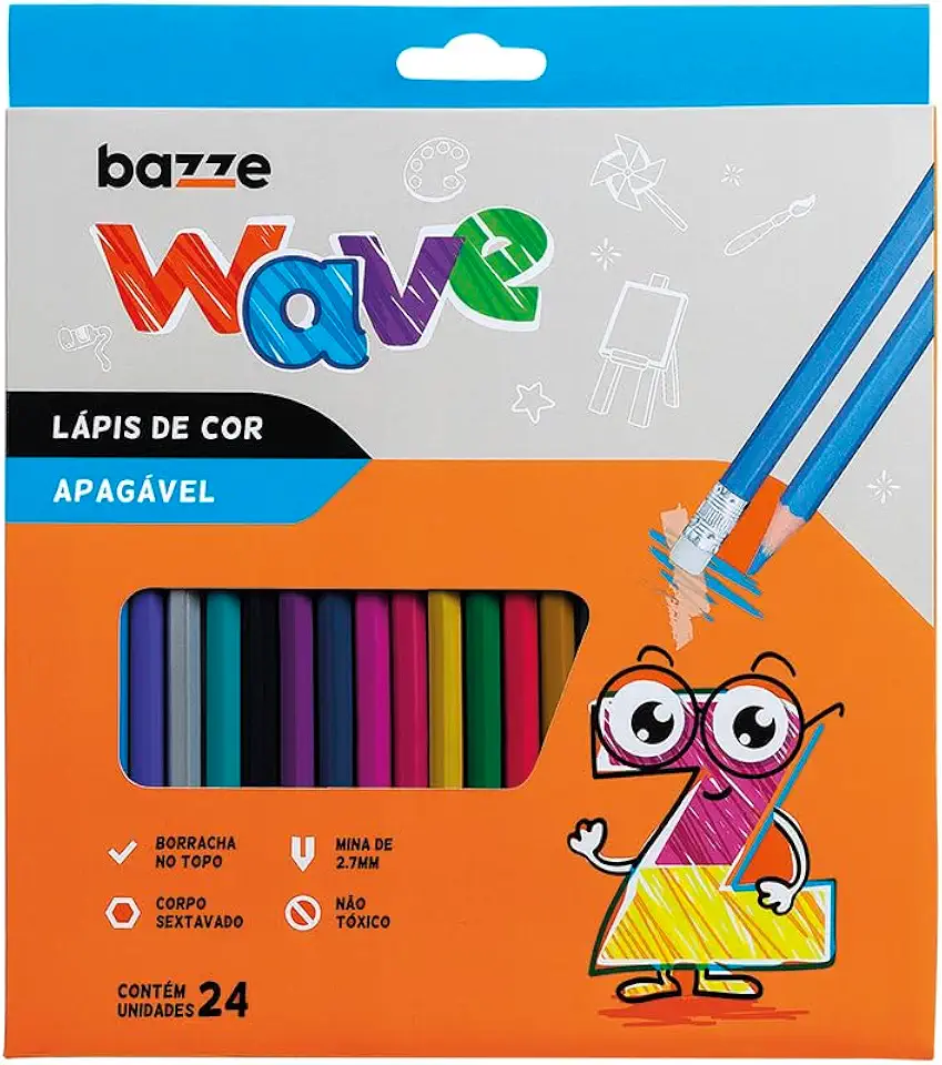 Lapis Cor Bazze Wave Apagavel 24 Cores