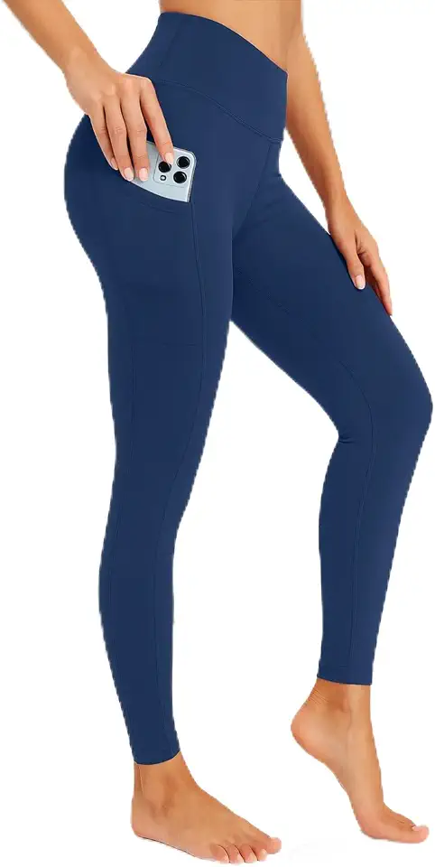 Calça feminina de ioga fitness com bolsos cintura alta elástica para ioga