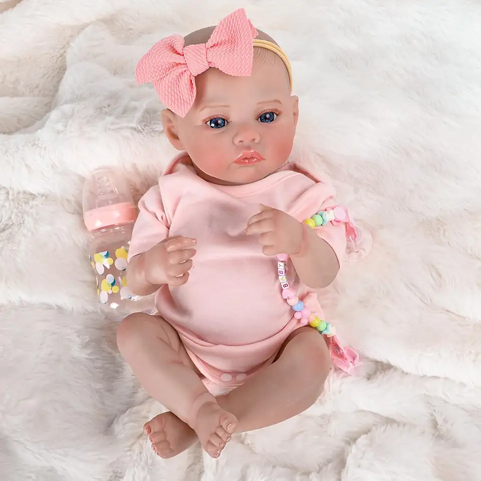 Brastoy Bebê Reborn Boneca Menina Corpo de Silicone Pintado Realistic Original (48cm Menina Rosa)