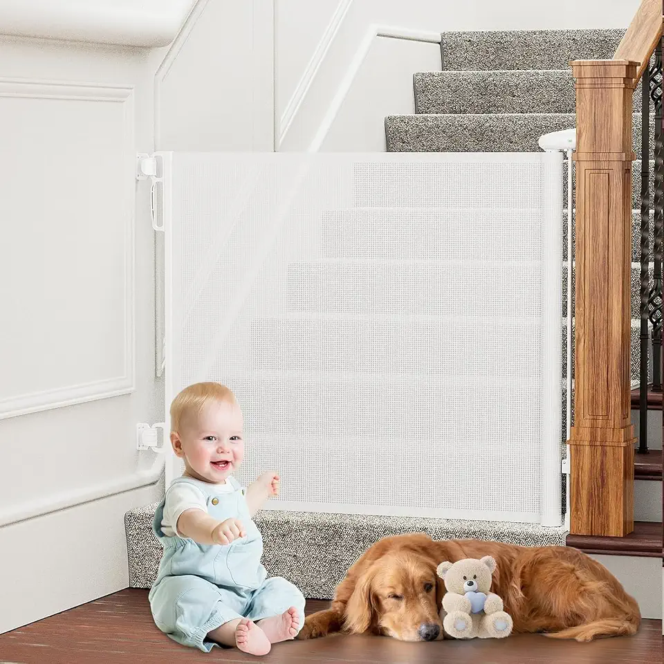 Grade de Proteção Retrátil 86x150cm | Ideal para Pets e Bebês | Portão de Segurança para Escadas, Portas e Ambientes | Fácil de Instalar | Cor Branca
