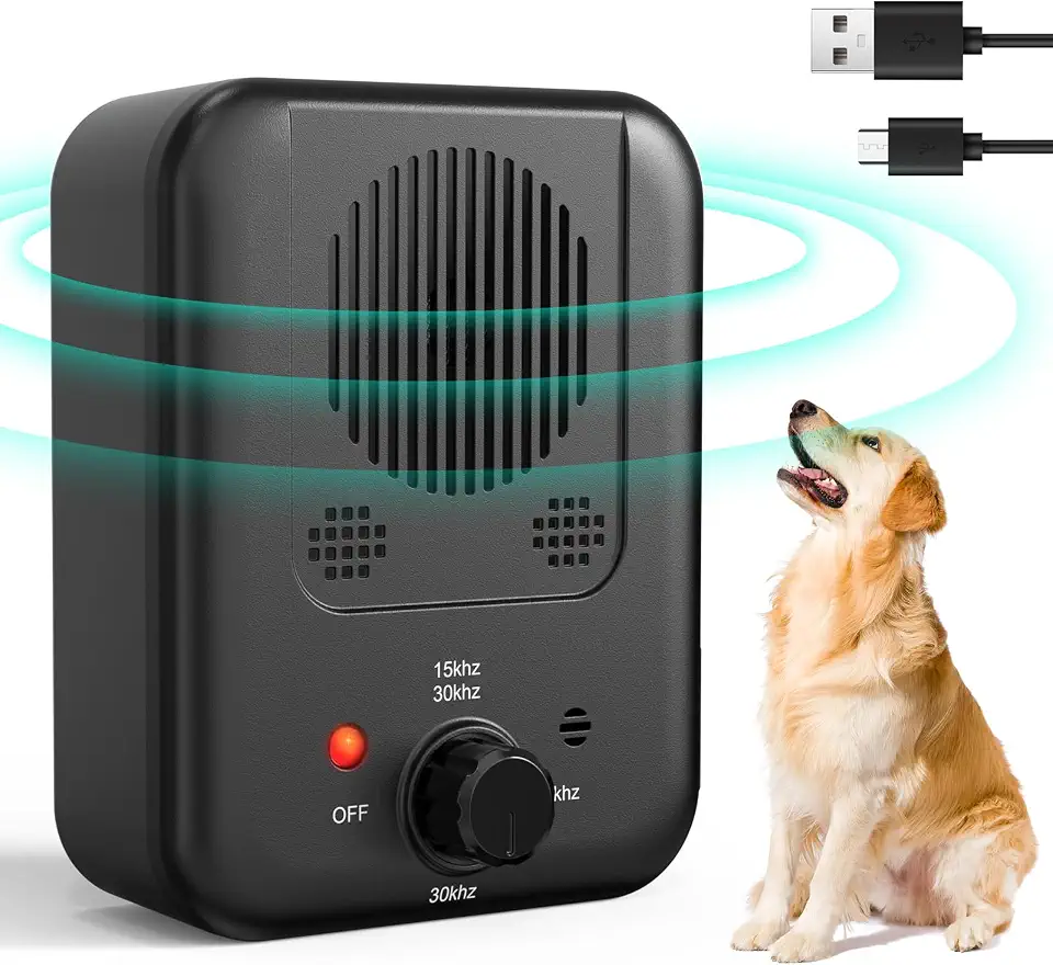 Dispositivo antilatido para cães, 3 modos de dispositivos recarregáveis de dissuasão de latidos de cães, caixa de parada eficaz de latido de 9 metros com frequência ajustável e alcance para