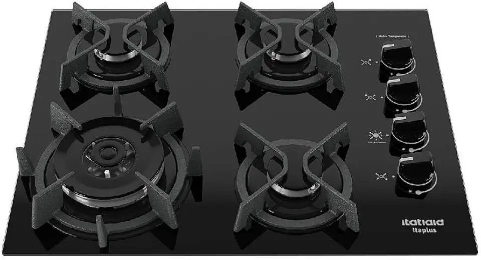 Cooktop 4 Bocas a Gás Itatiaia Itaplus com Tripla Chama e Mesa de Vidro Superautomático Preto Bivolt