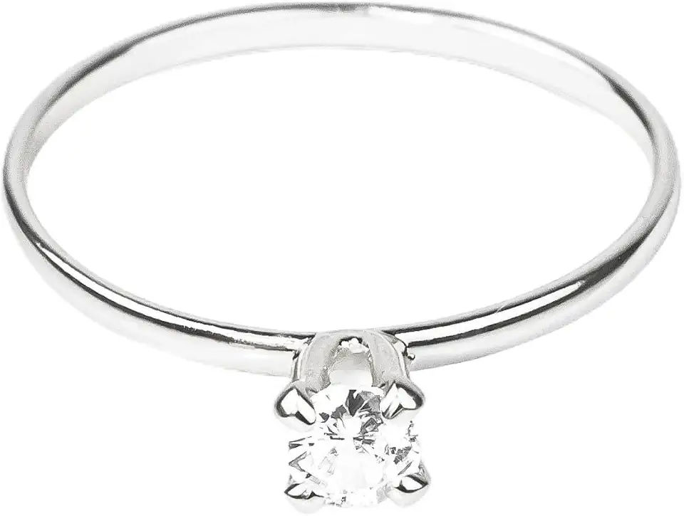 Anel Solitário Feminino Banhado a Prata, Zircônia Cristal, Corte Brilhante, Estilo Elegante e Sofisticado